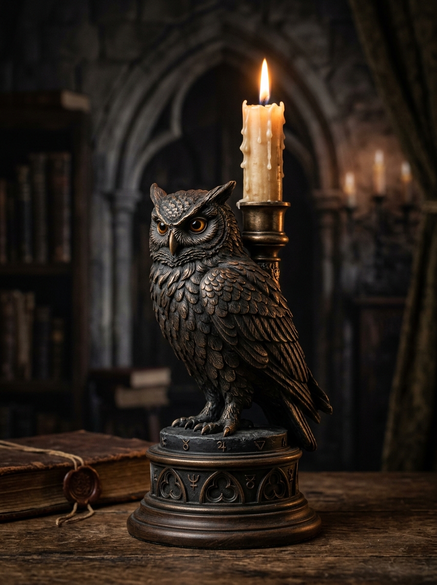 Gothic Nocturnal Owl Candle Holder